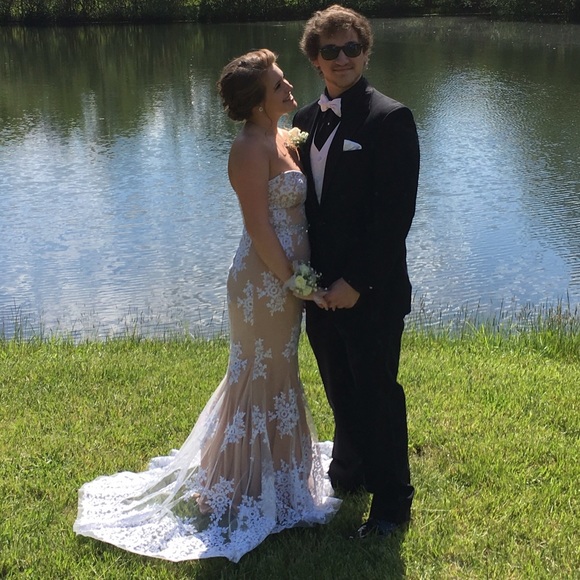 Nude Lace Prom Dress - Picture 1 of 4