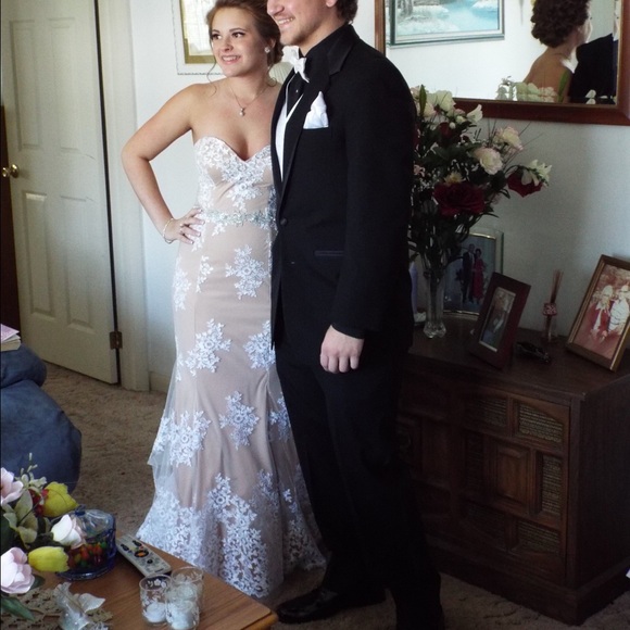 Nude Lace Prom Dress - Picture 2 of 4