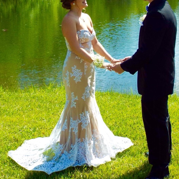 Nude Lace Prom Dress - Picture 4 of 4