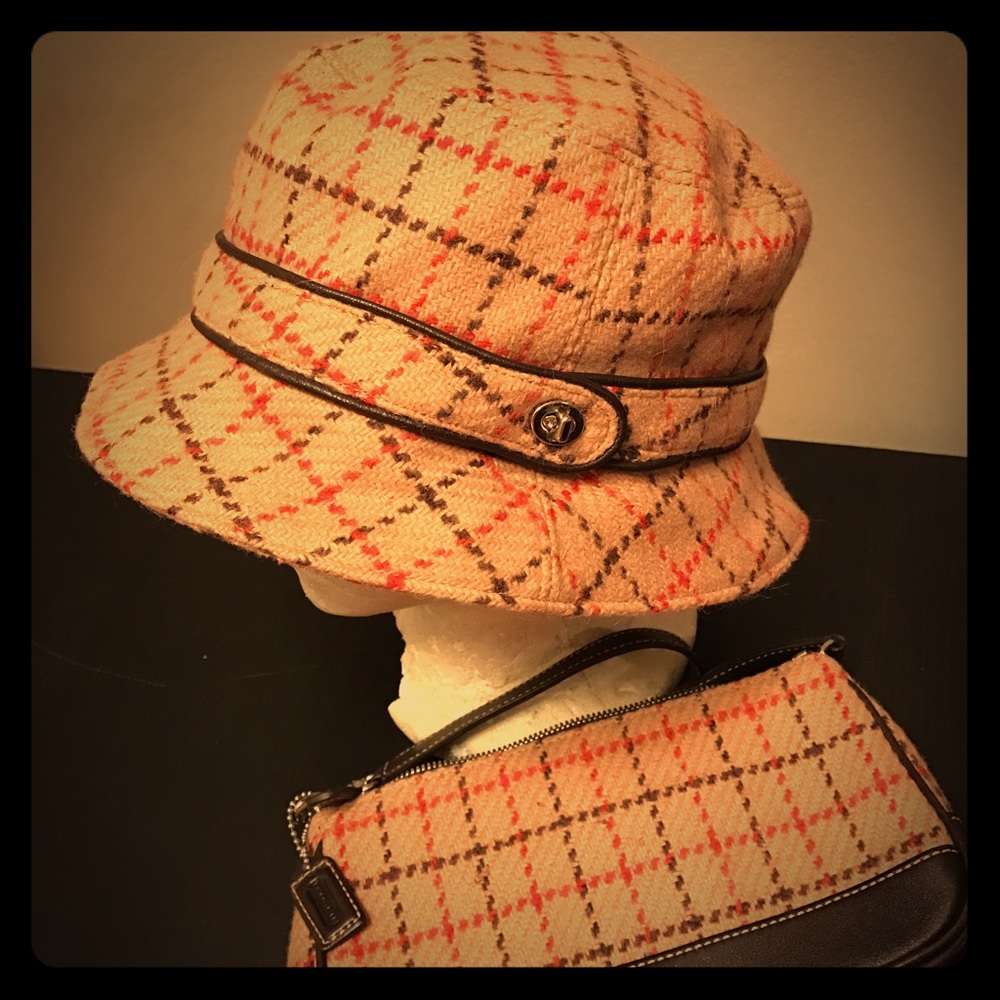 Coach plaid wool hat with matching bag