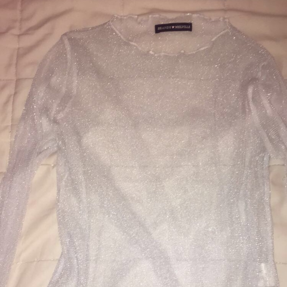 Mesh Glitter White Brandy Melville Longsleeve Top