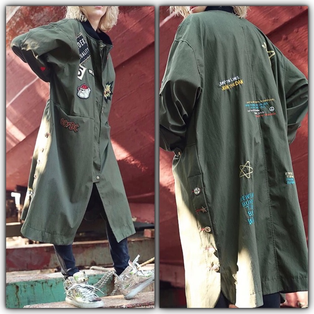 Military Patch Trench Coat