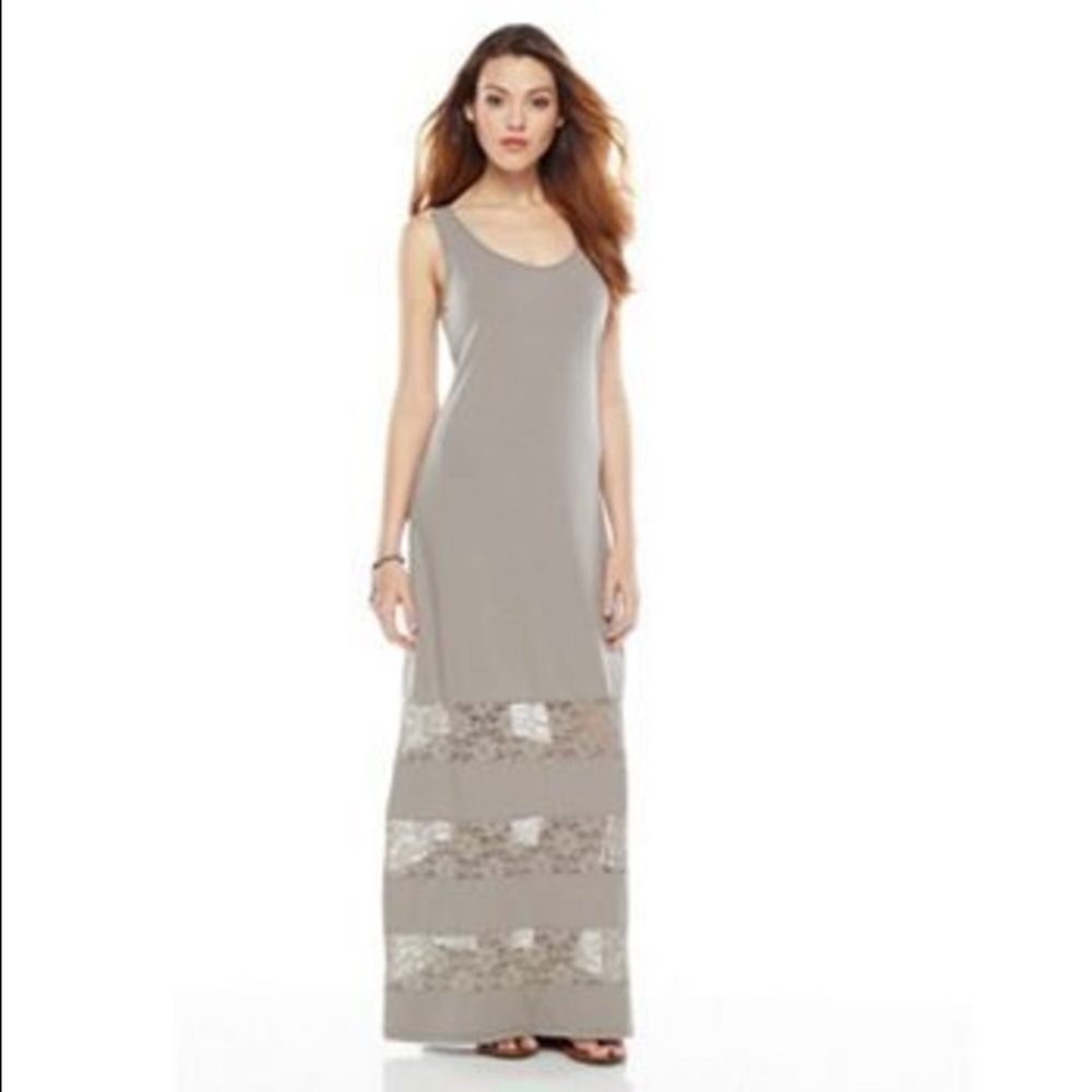 Gray Lace Panel Maxi Dress