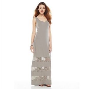 Gray Lace Panel Maxi Dress