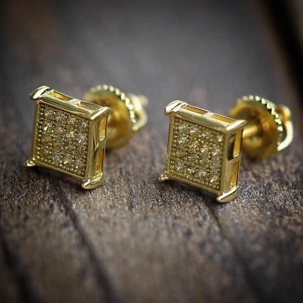 MENS YELLOW GOLD CANARY SQUARE  HIP HOP EARRINGS