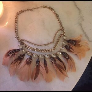 Feather jeweled gold necklace choker