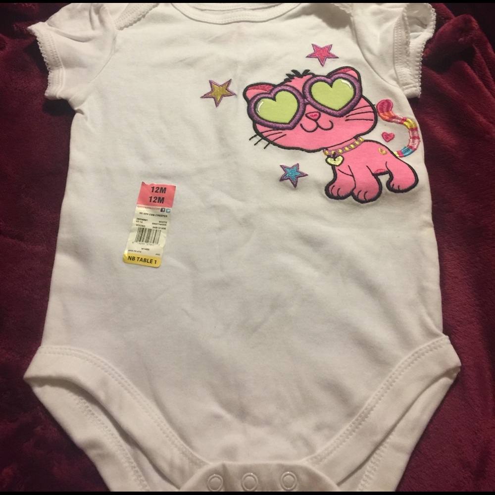 White pink cat 12 MONTH girls baby onesie