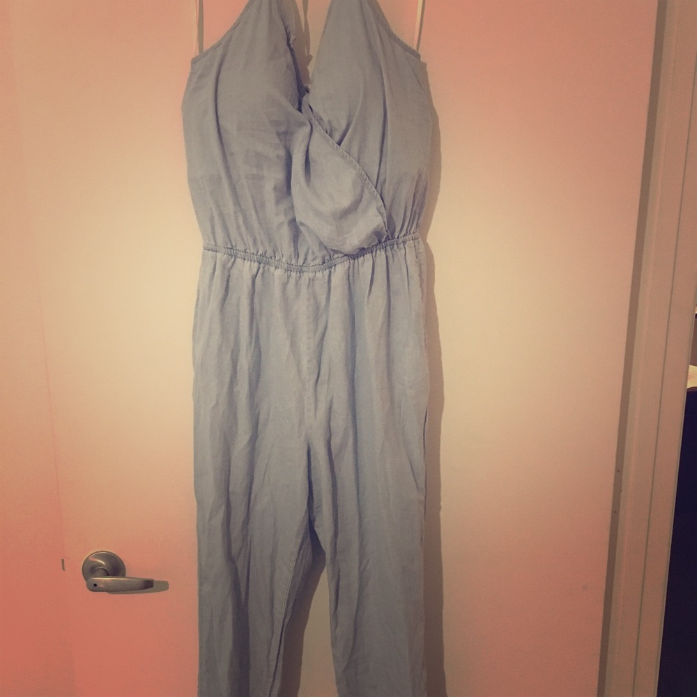 Denim halter top romper
