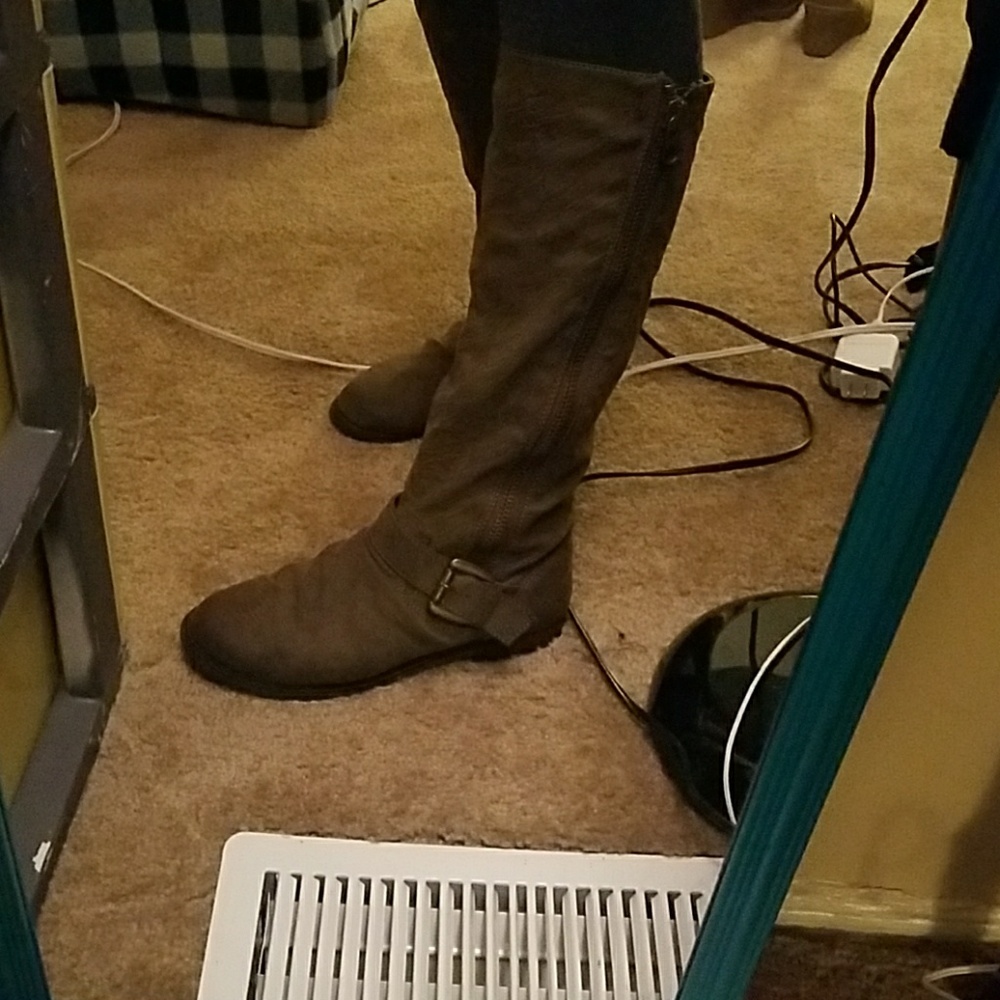 Grey riding boots