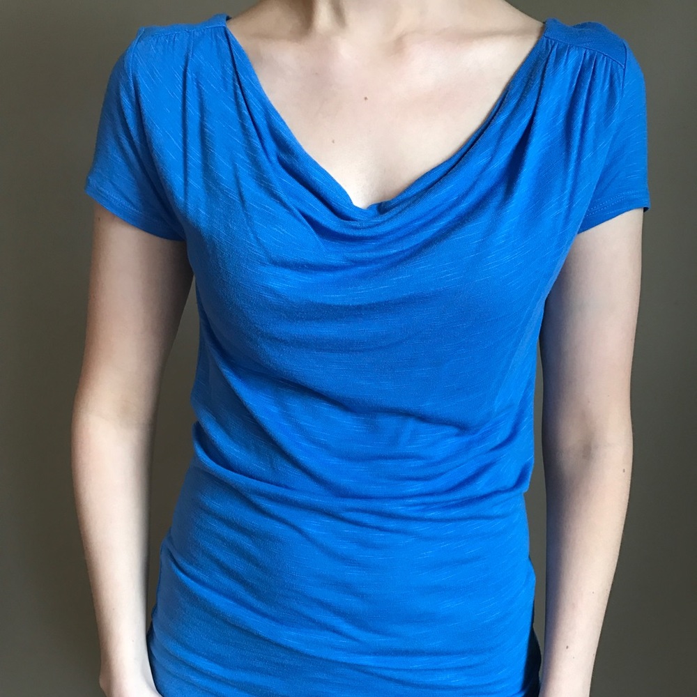 Blue Swoop-neck Blouse