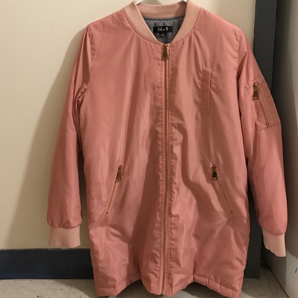 Pink Longline Bomber Jacket
