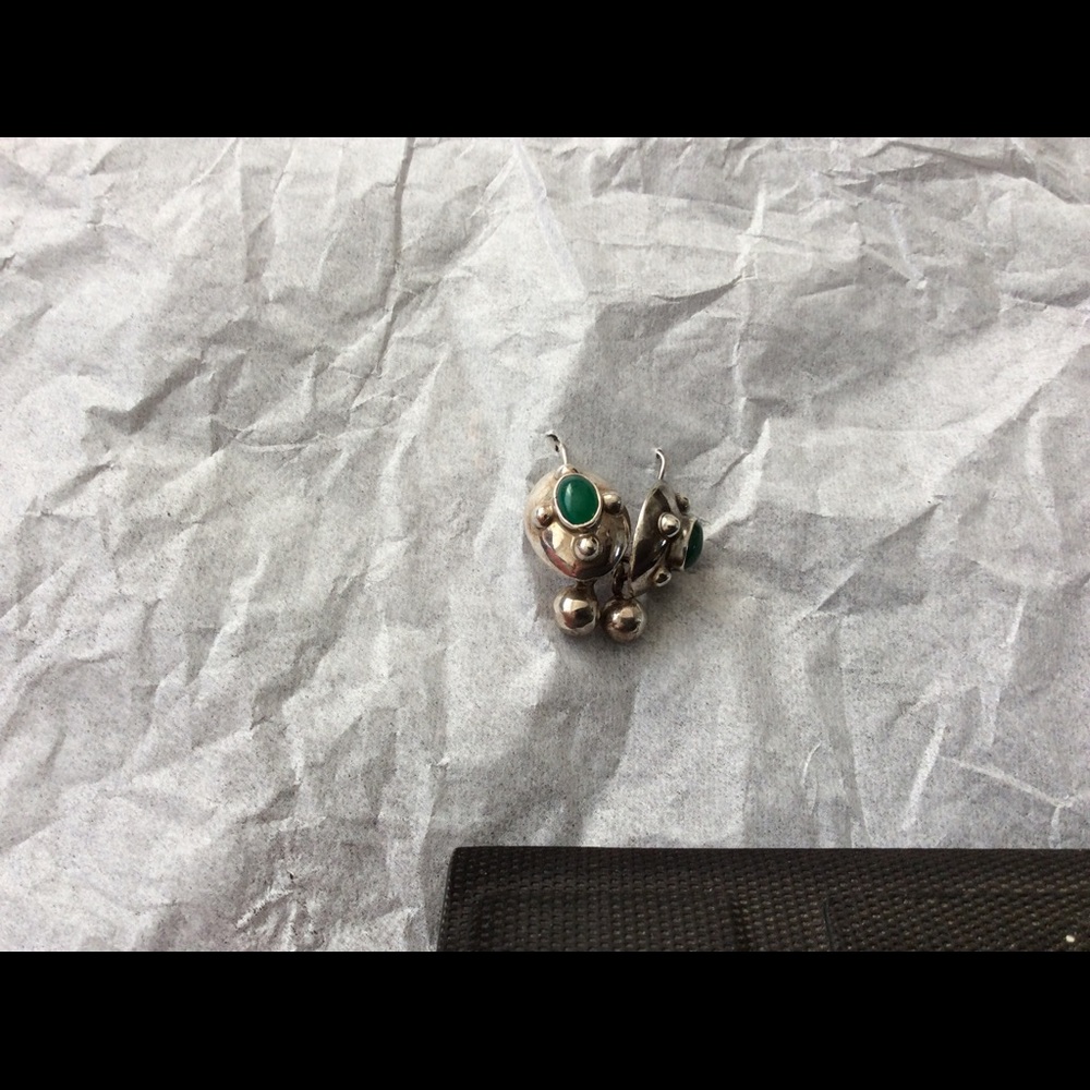 Vintage Sterling Chrysoprase Dangle Earrings