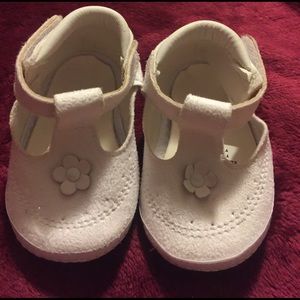 White flowered baby slip on shoes