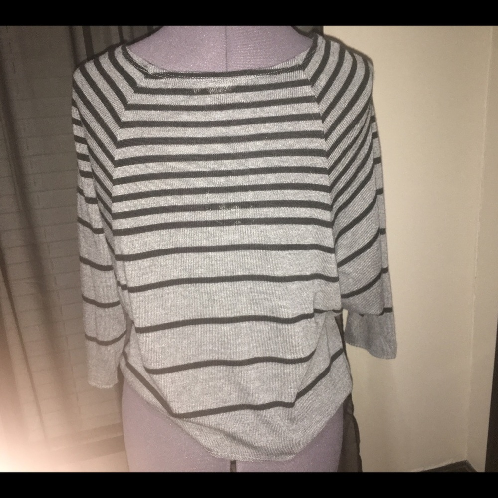 Grey and black stripped flow-y cropped shirt