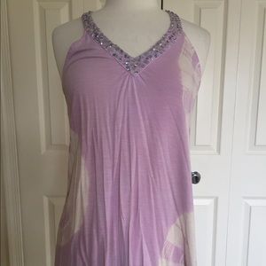 Purple tie dye racerback tee with sequin detail