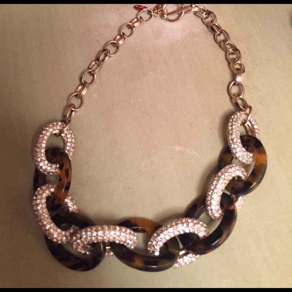 Ann Taylor tortoise and rhinestone link necklace