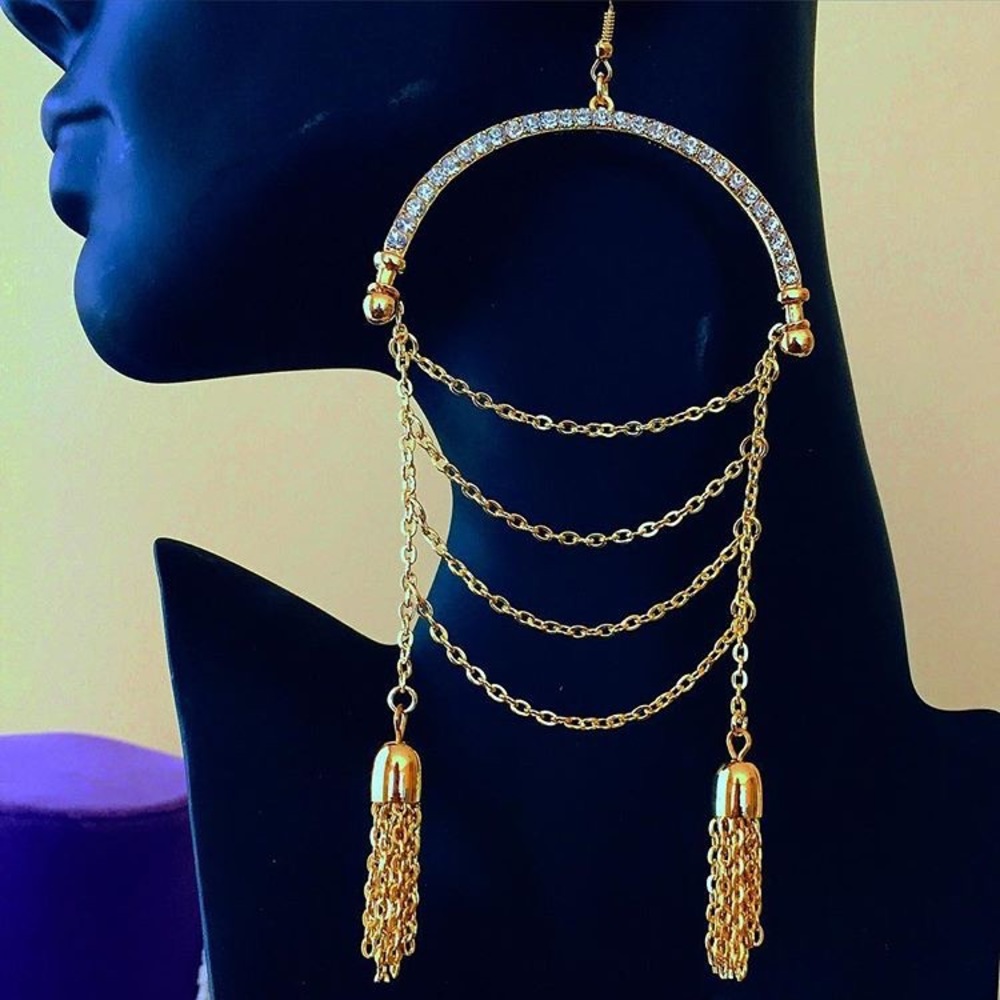 NWT Gold and crystal arced statement earrings