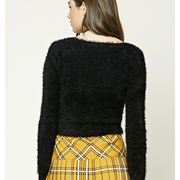 Forever 21 Sweaters - New Black Vneck Button Front Sweater Fuzzy Crop S Forever 21 Sweaters - New Black Vneck Button Front Sweater Fuzzy Crop S
