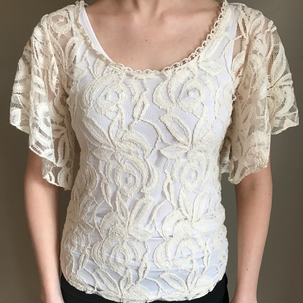 Cream Lace Overlay Top