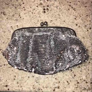 Silver sequin pocketbook clutch