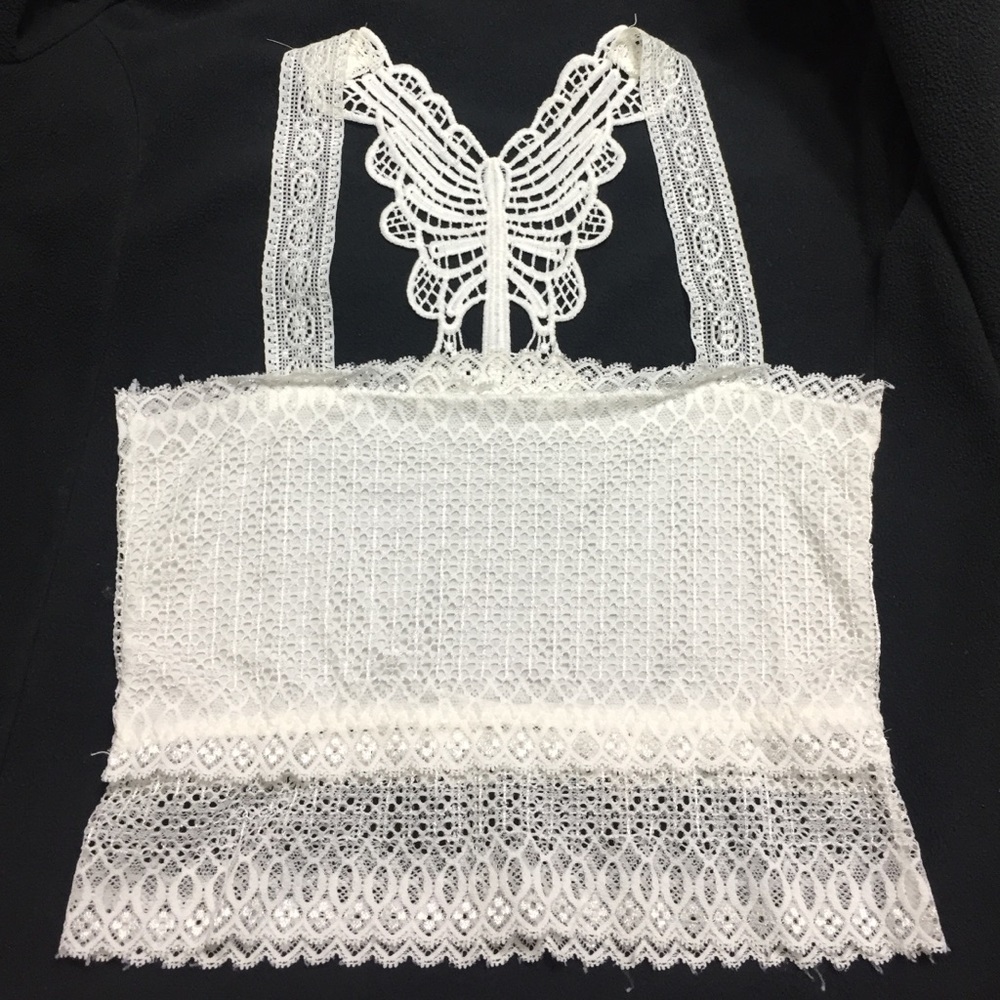 White Butterfly Lace Detail Crop Top