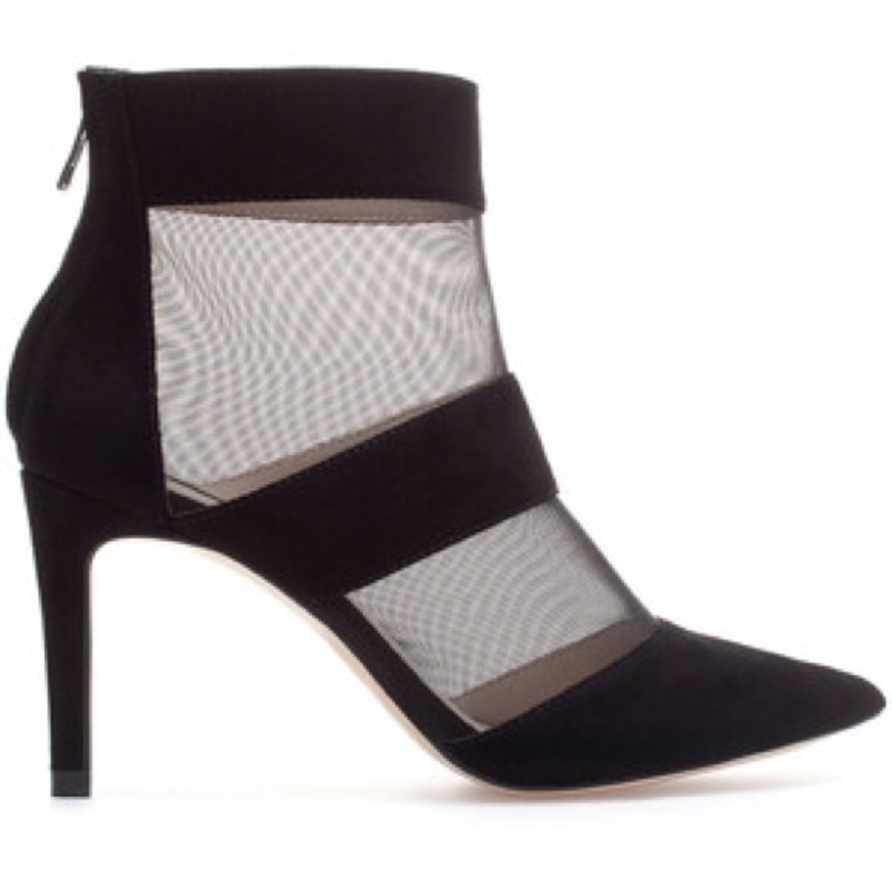 Zara Mesh Leather High Heel Ankle Boot - Size 6