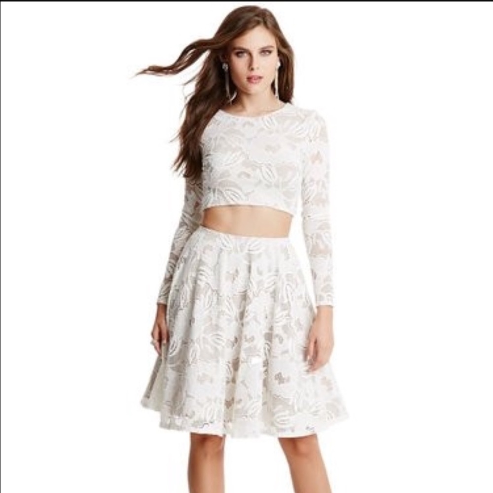 Marciano White lace crop top and skirt