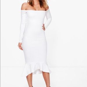 NEW White Off the Shoulder Flare Midi Dress