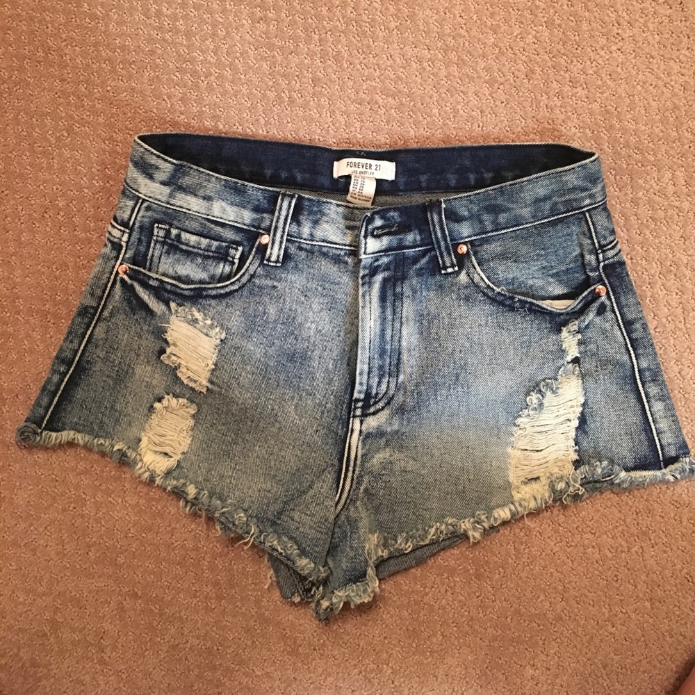 Distressed denim shorts