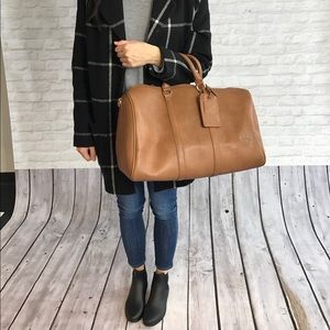 Gorgeous cognac vegan leather weekender duffle
