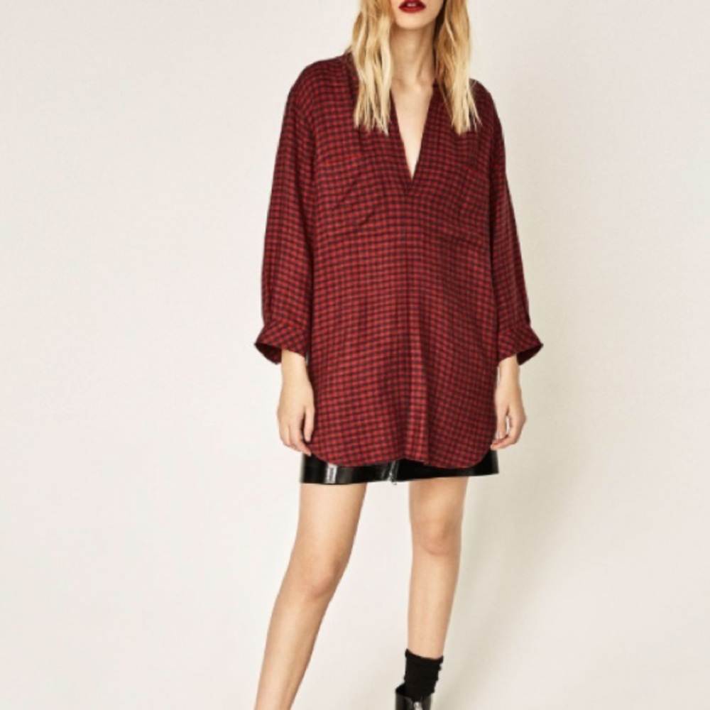 NWT Zara checked red and black Tunic / Blouse