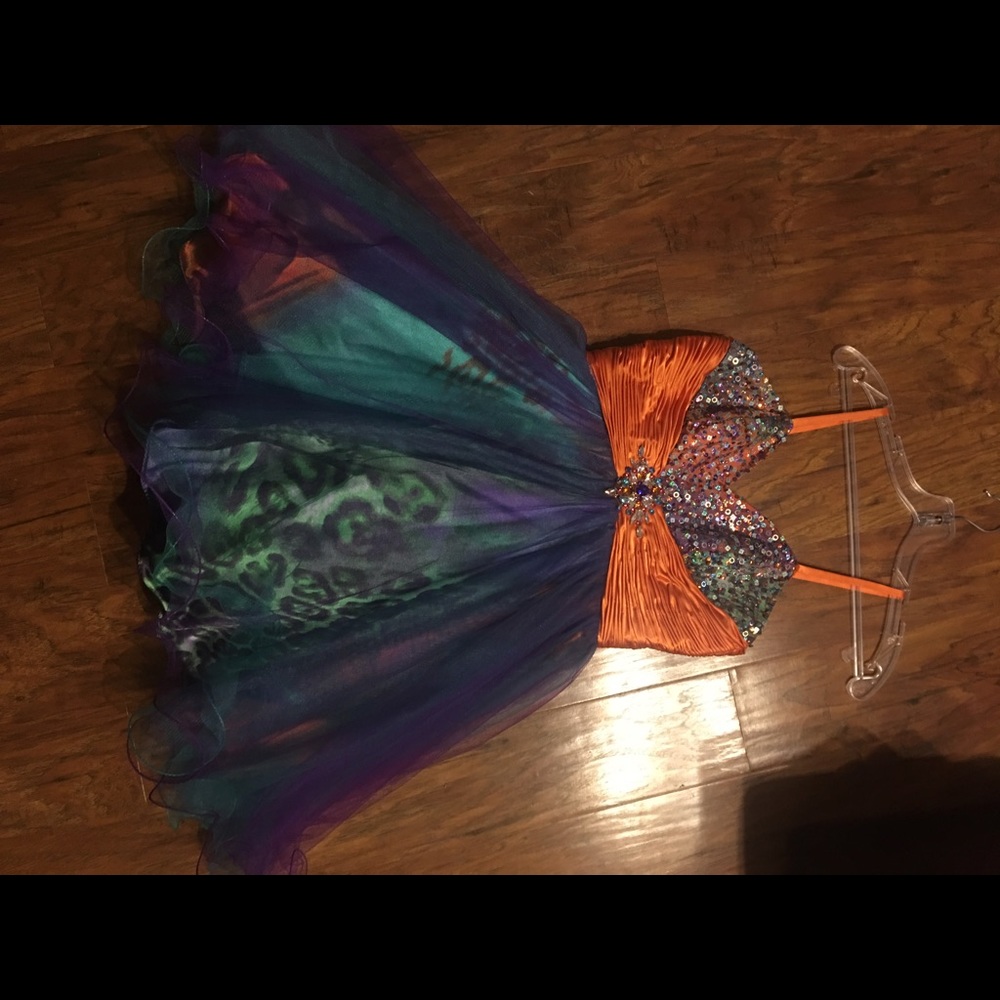 Orange , blue, purple, green, prom dress