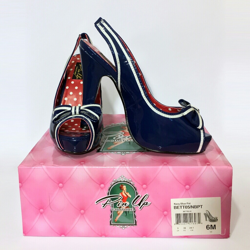Pinup Couture Navy and White Sailor Heels size 6