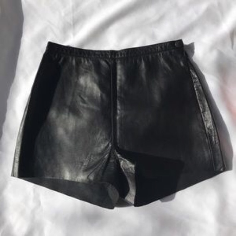 American Apparel High Waisted Black Leather Shorts