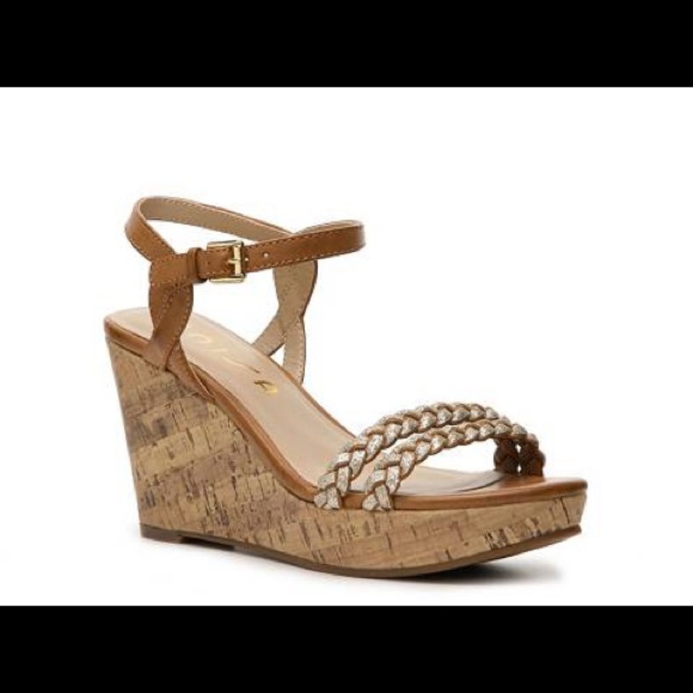 Unisa gold and tan cork wedge