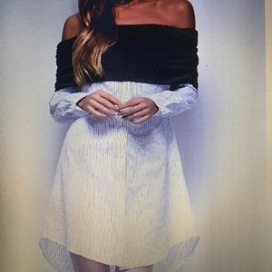 Dressy/Casual Dress/Off the Shoulder/White w/ Grey