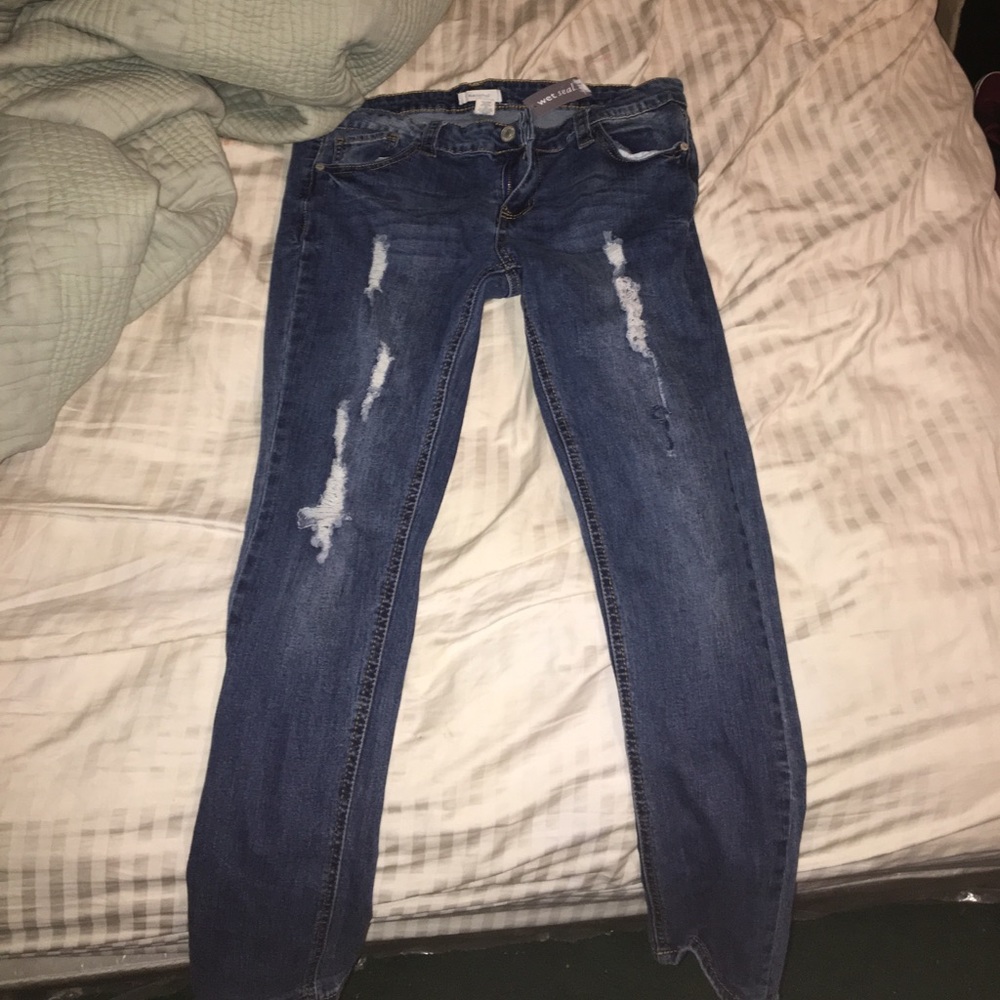 WET SEAL; Size :9 Blue asphalt ripped jeans