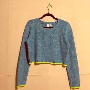 Blue and Neon Green Confetti Crop Top Sweater