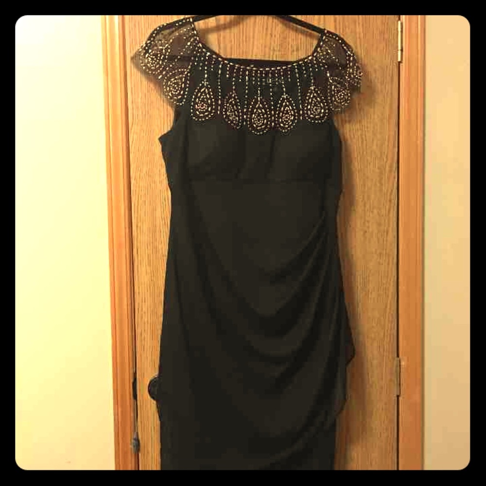 Black dress with gold beads sz 16
