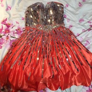 Orange homecoming dress with silver sequins