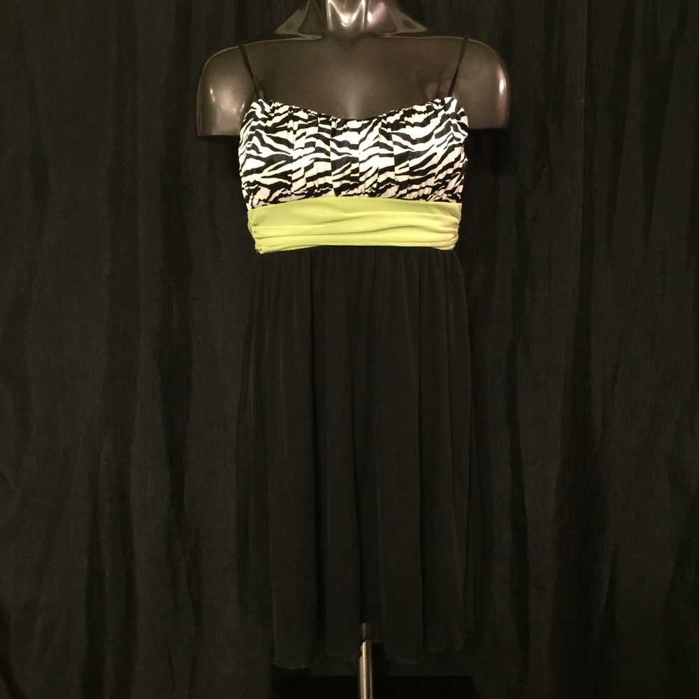 Black and white leopard dress with lime green sash