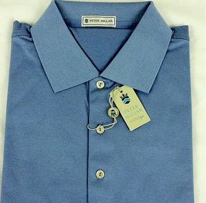 Peter Millar 'Lisle' Blue Mens Polo Golf Shirt L