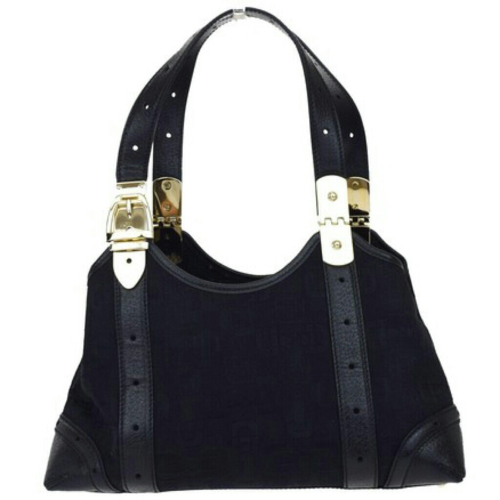 Gucci Black Embossed Horsebit Tote