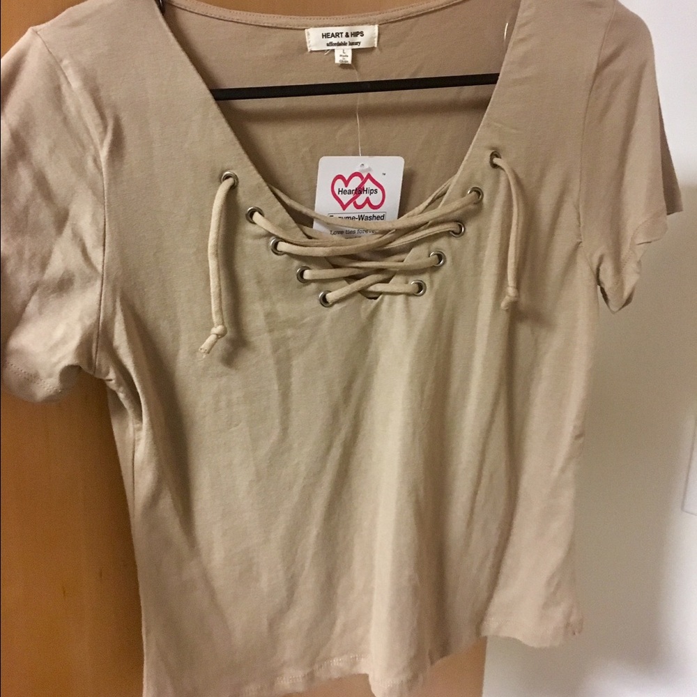 Beige lace up crop top