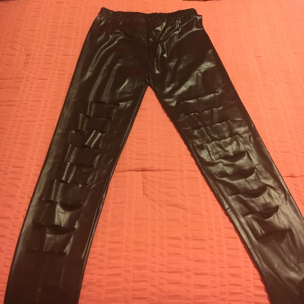 Reposh: Pleather pants, slits in front!