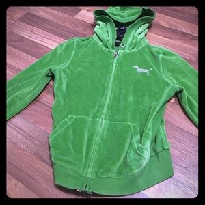 A pink Victoria's Secret green jacket
