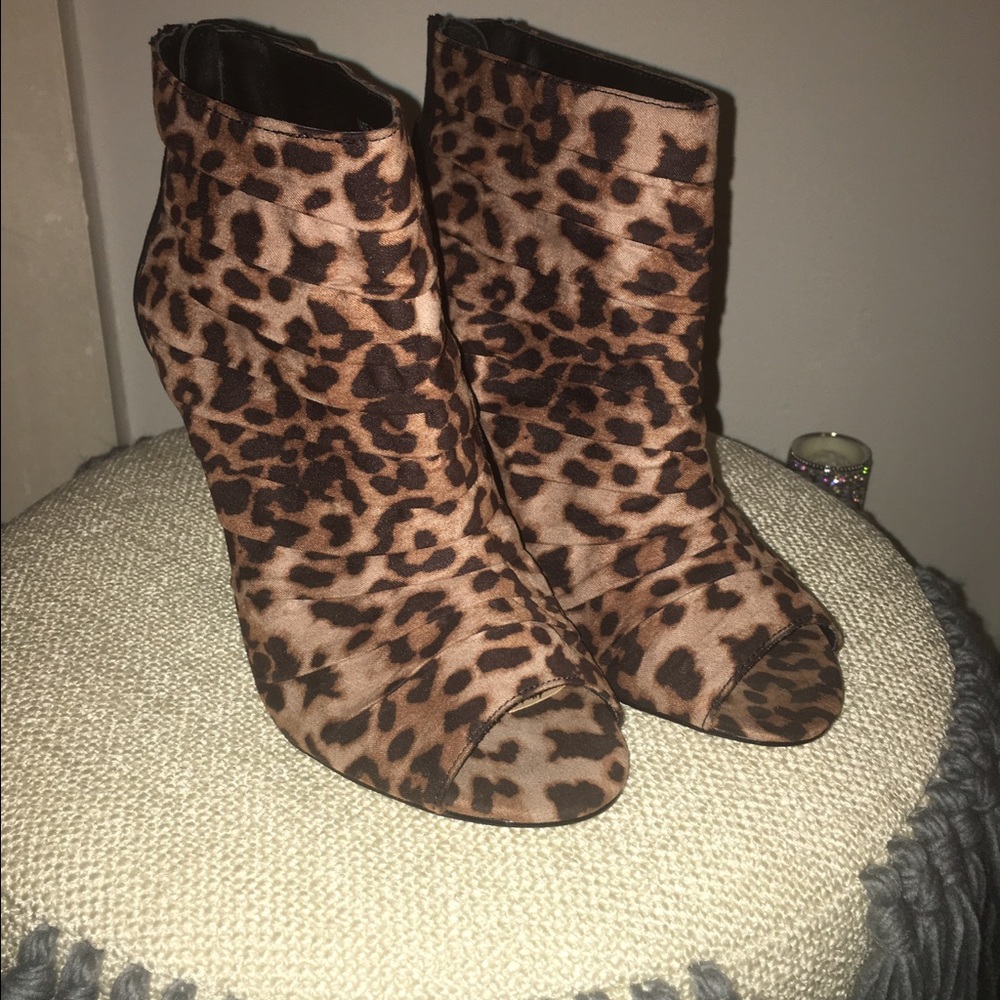 Forever 21 Leopard peep toes heel booties.