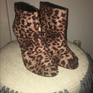 Forever 21 Leopard peep toes heel booties.