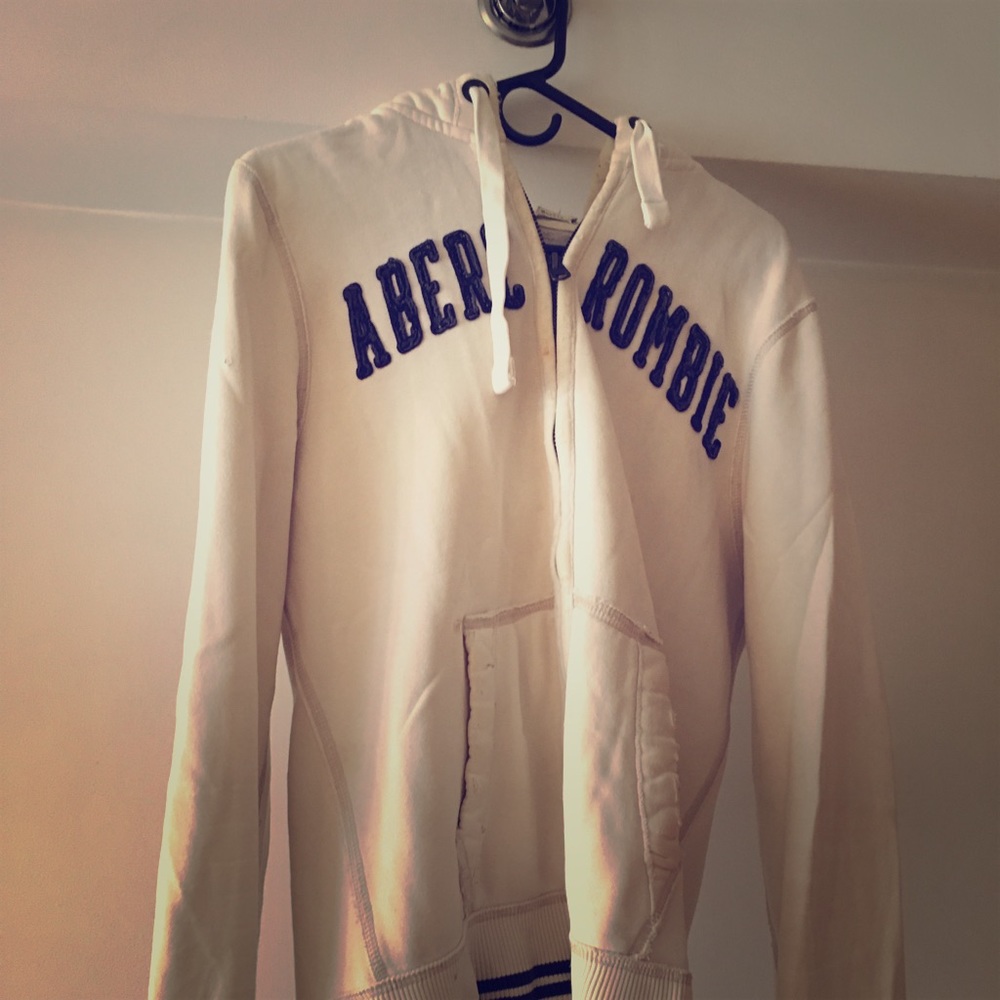 Zip up white hoodie , men