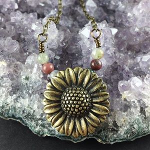 Fancy Jasper Sunflower pendant necklace handmade